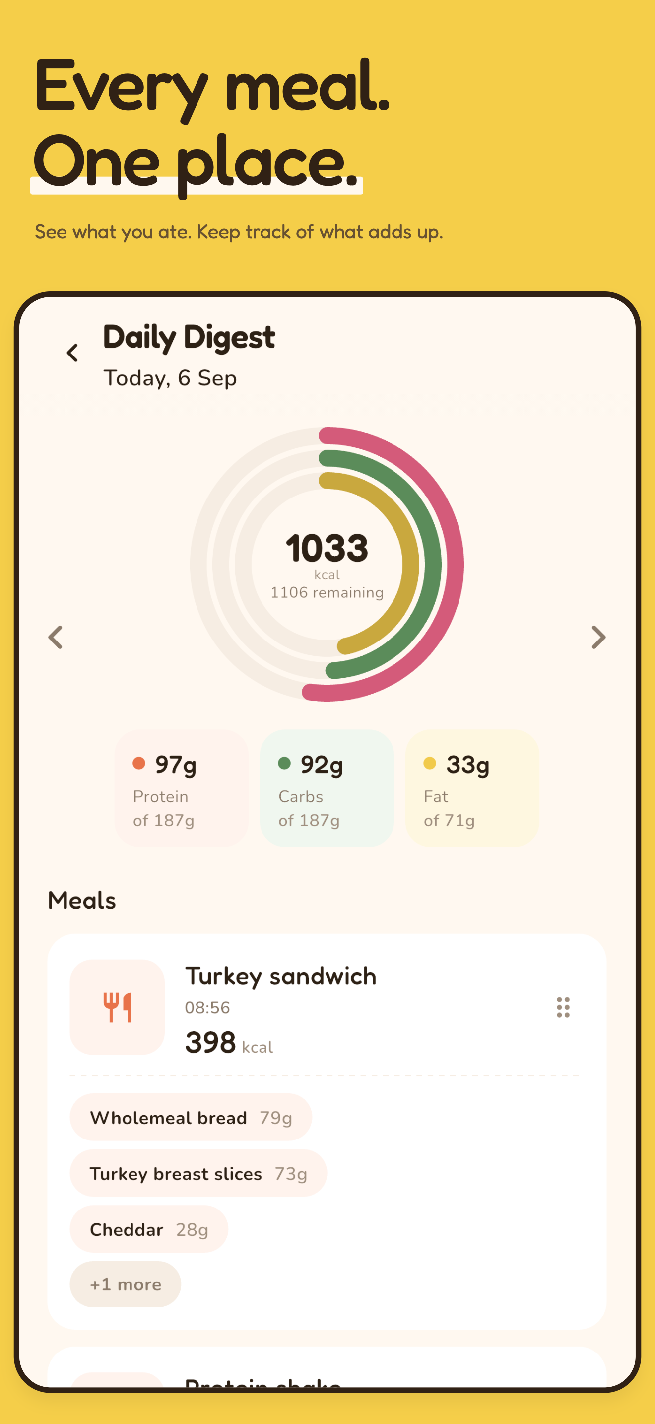 Peck daily digest breaking down nutrition meal by meal