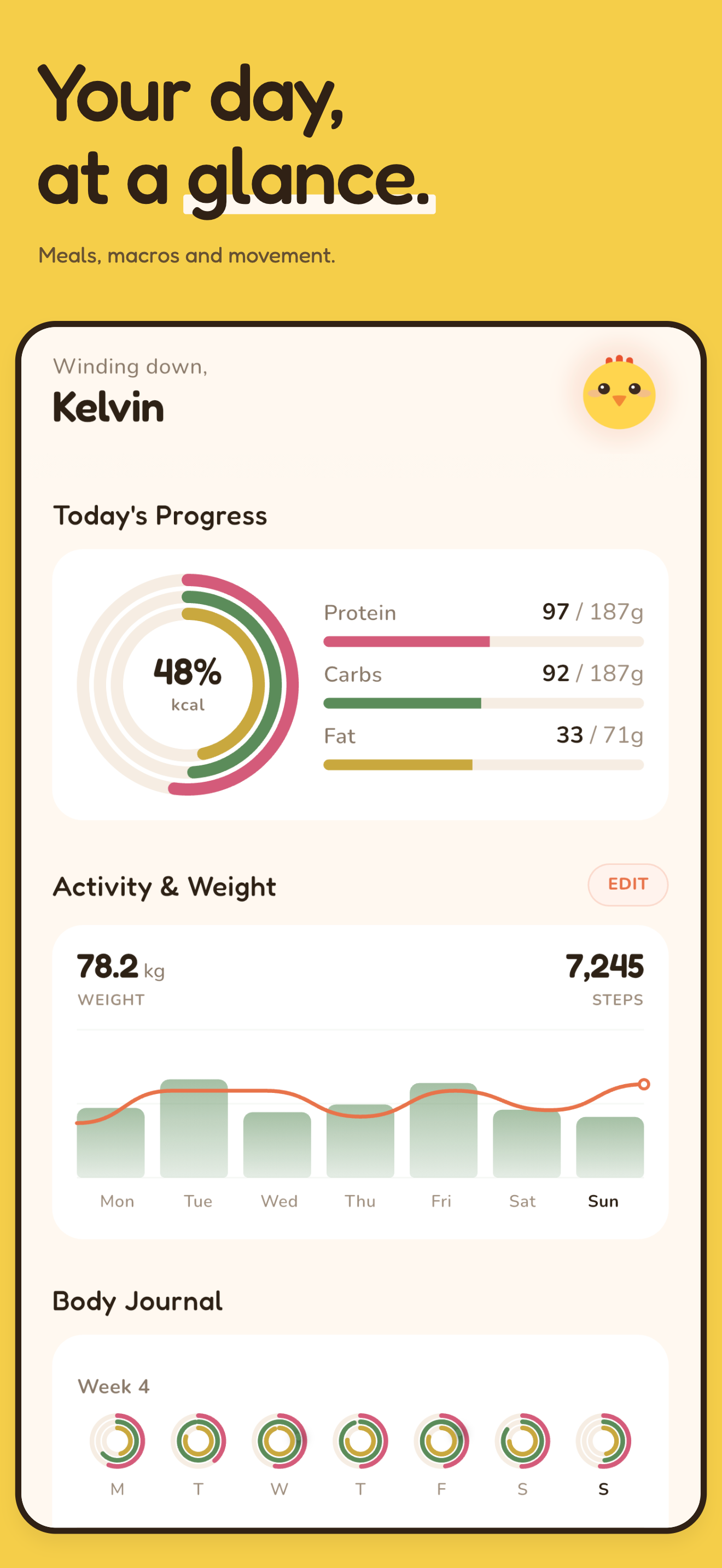 Peck home screen showing today's calories and macros